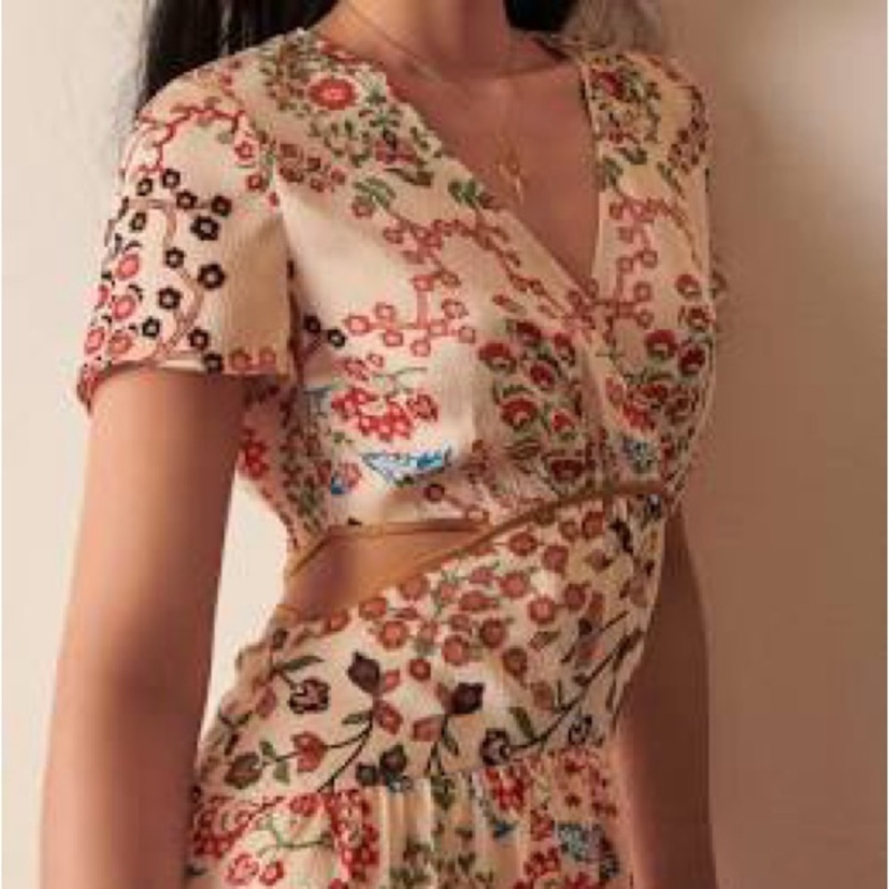 ba&sh Gianna Floral Printed Cutout Midi Dress S